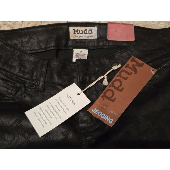 Mudd Black Coated Lace Print Jeggings Size 3 - Picture 5 of 8